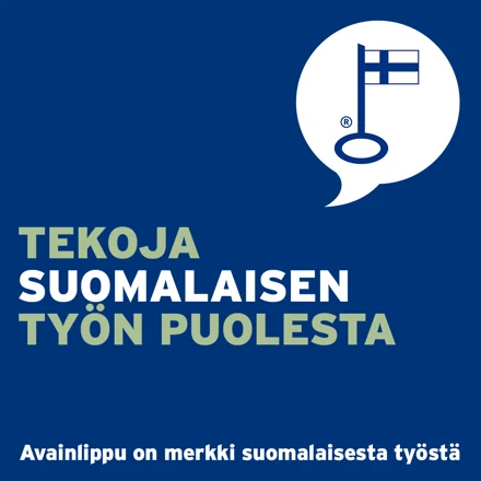 Avainlippu. Tekoja suomalaisen työn puolesta. Avainlippu on merkki suomalaisesta työstä.